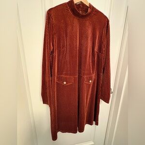 NWOT Smak Parlour 2X Velvet Long-Sleeve Shift Dress in Rust
